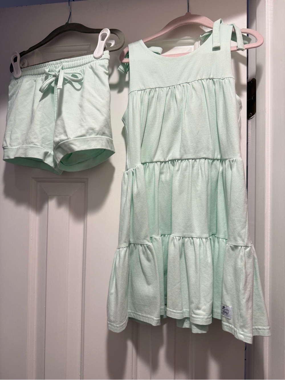 Love and Grow Knit Basic Set Tiered Dress with Matching Shorts - Mint Green